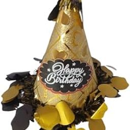 Gold Happy Birthday Party Hat with Black and Yellow Confetti Decoration, 20 cm-image-59
