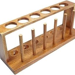 Labworld Wooden Test tube stand holder 6 holes and 6 drying pins for test tubes for industrial,pathology and scientific laboratories-17