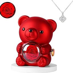 Cute Teddy Bear with Preserved Rose - Romantic Preserved Roses Gift for Her, Unique preserved flowers in glass, Elegant Forever Flowers for Women, Mom, Wife on Valentine's Day, Mother's Day, Birthday-image-32