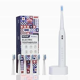 Sonic Electric Toothbrushes for Adults, 6 Brush Heads Wireless Fast Charging Ultrasonic Toothbrush with 5 Modes, Power Rechargeable Toothbrushes Last 60 Days White-picture-28