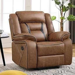EBELLO Faux Leather Manual Recliner Chair, Modern Design Single Reclining Sofa Chair with Comfortable Armrest and Backrest, Furniture for Living Room, Bedroom, Brown-image-56