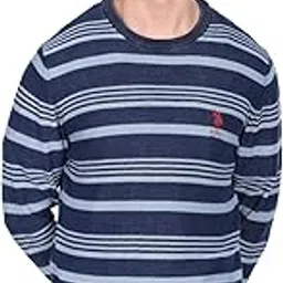 u.s. polo assn. Men Indigo Crew Neck Horizontal Stripe Cotton Sweater-picture-26