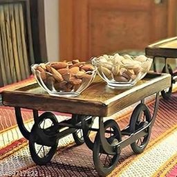 Rustic Wooden Serving Cart with Wheels, Decorative Food Display Trolley, Vintage Style Storage Cart, Brown-image-47
