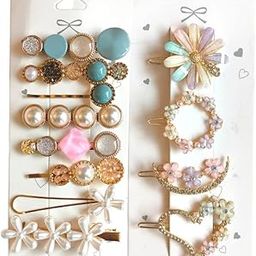 ANNACREATIONS Korean Style Pearl Metal Hair clips, Rhinestones Plastic Pearl Barrettes Flower Lock Pin Hair Accessories for Women & Girls (Pack of 12 Pcs)-image-40