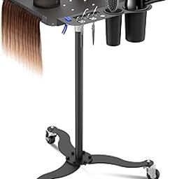 Salon Tray on Wheels,Metal Tray Rolling Cart with 2 Magnetic Bowls,Tattoo Tray, Salon Station with Hairstylist Holder and Hair Separator Stand,Multi-Function Adjustable Salon Tray with Wheels-image-58