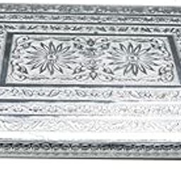 Handicrafts puja bajot/Silver chowki/bajot for Pooja/paata for god/Bajot/Chowki/Peeta/Patla for Religious Purpose | Designed Beautifully in Wood Silver rajwadi Work, Colour : Silver 12x18 INCHES-24