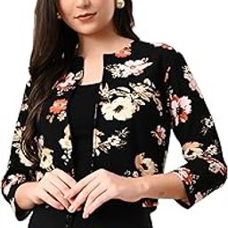 Casual Black Printed Front Open Shrug for Women || Latest Stylish Summer Wear Shrugs for Women || Hip-Length Women Shrug with Back Slit || Full Sleeves Shrugs for Women-19