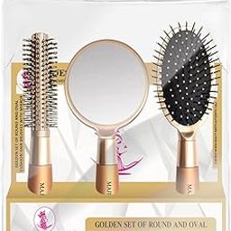 Majestique Hair Detangler Brush Set – Round & Oval Cushion Brushes with Mirror & Soft Nylon Bristles | Blow Drying Brush for Men & Women | Hair Brush Straightener for Smooth, Frizz-Free Styling (3Pcs Gold)-picture-34