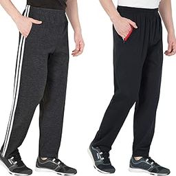 Combo of Men's Cotton Track Pants, Joggers for Men, Night Wear Pajama, Black Color with Zip Pockets and Dark Grey Color with White Stripes and Pockets for Sports Gym-image-27