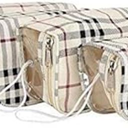 STACKRAID Polyurethane Set Of 4 Multipurpose Transparent Travel Pouch Makeup Toiletry Kit Bag Pouch For Women Makeup Organizer Bag Vanity For Men -(White Checks -2) (4 Bag)-6