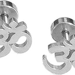 Jewellery Piercing Silver OM Stud Earrings for Men Boys/Boyfriend/Mens (2 PCS) - BALI-143-image-15