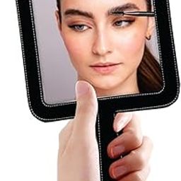 UD Professional Eyebrow Mirror with Handle, Square Shape Mirror for Salon, Beauty Parlour, an Anti-Glare and Anti-Fog Mirror, Leatherite Frame,(4.5"x4.5"), 1PC (SKU:EB4016)-55