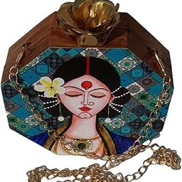 Regal Handicraft_Women's Wooden clutch Bag Printed Clutch Bag Ethnic Clutch Bag/Bridal Purse/Handbag/Crossbody Sling Bags with Detachable Chain Starp Hexagon Wallet For Daily Use|15x4.5 cm-image-50