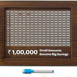 ANAJI Wooden Money Piggy Bank, Money Saving Box, Gullak with Savings Chart, 100000 Rupees Goal Tracker, Cash Collection Bank for Kids and Adults (1Pc)-30