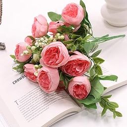 Tied Ribbons Set Of 2 Artificial Rose Peony Flower Bunch Sticks For Decoration (Light Pink) Decorative Items For Home Table Decor Vase Craft Living Room Office Restaurant (Without Vase) - Polyester-image-40