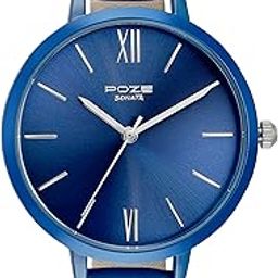 Sonata Poze Quartz Analog Blue Dial Leather Strap Watch for Women-SP80075KL02W-image-24