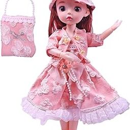 Toyshine 12 Inch Cute Doll with 3D Eyes & Beautiful Wedding Dress with Movable Joints Pretend Play Toy Birthday Gift for Age 3 Year and Above - Pink-image-64