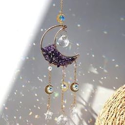 CACTOPIA Crystal Moon Crescent Suncatcher - Window, Garden, Balcony, Boho Decorative Accessory (Amethyst)-image-58