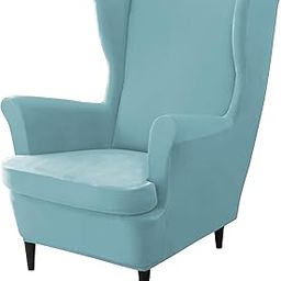 HOKIPO 210 GSM Premium Velvet Wingback Chair Slipcover Stretchable, Sky Blue (AR-4761-SBLU)-image-51