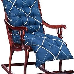 Heart Home Geomatric Printed Microfiber Comfortable, Soft, Long Back & Seat Rocking Chair, Lounger Cushion for Indoor/Outdoor with Ties, 18 * 46 Inch (Blue),49LUGH0290-19