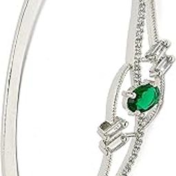 Stylish Rhodium Plated American Diamond Silver Plated Openable Cuff Bracelet For Women & Girls-image-22