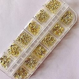 12 Mixed Jewelry Gold Metal Studs Nail Art Stones DIY Non Hotfix Flatback For 3D Nails Art Decorations-44