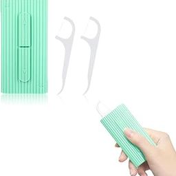 Dental Floss,Portable Dental Floss Case with 50 pcs Tooth Cleaning Toothpicks,Travel Flosser Dispenser Storage Case,Refillable Holder Boxes for Teeth Cleaning(Green)-33