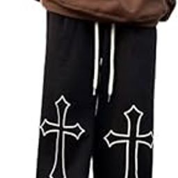 Men's Cotton Big Cross Baggy Track Pants (Black)-image-39