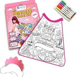 PepPlay My Princess Cape Coloring Kit, 6 Smudge-Free Washable Markers & Crown, Reusable, Mess Free Unicorn DIY Activity, Art & Craft Kit, Birthday Gift for Girls Ages 3, 4, 5, 6, Pretend Play-image-5