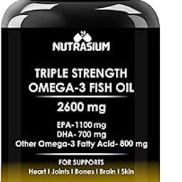 Nutrasium | Triple Strenght Omega-3 Fish Oil 2600 mg Per Serving | For Supports Heart, Brain, Eye, Joints, Skin, and Bone Health| 60 softgel Capsules.-24
