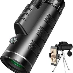 ZHIZUKA Monocular 40X60HD Zoom Magnification Telescope + Mobile Phone Mount + Tripod for Adults and Children. High Power, Bi-Focal, FMC Coating and BAK4 Prism Optical Lens Gadget. Moon, Bird Watching/ Wildlife Hunting/ Stargazing/ Outdoor Camping Hiking/ Live Concert-28