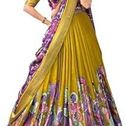 Women's Floral Print With Foil Work Tussar Silk Lehenga Chholi Set-image-99