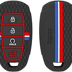 Keyzone Striped Silicone Key Cover for i20, Verna 2023 Onwards 4 Button Smart Key (Black)-picture-10