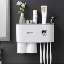 TGOPIT Toothbrush Holder Wall Mounted, Automatic Toothpaste Dispenser Squeezer Kit With Holders For Bathroom-Shelf Magnetic Cups Toothpaste Holder(2 Cup,Abs Plastic, White)-image-15
