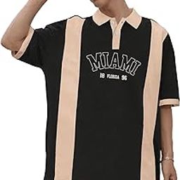 Mens Printed Miami Polo Neck Half Sleeve Cotton Blend Black Tshirt-image-92