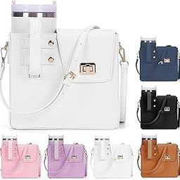 House of Quirk Outdoor Portable Crossbody Tumbler Holder Bag with Purse Compartment – Travel Water Bottle Carrier for Hiking, Walking, Camping (White)-image-13