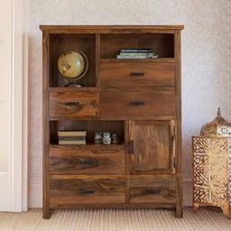 Unique Woodcraft Sheesham Wood Sideboard Cabinet with 5 Drawers + 3 Shelves + 1 Door | Stylish Home Décor Storage Organization | Wooden Furniture for Living Room Bedroom and Hotel (Dark Brown Finish)-image-1