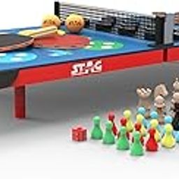 Stag Iconic Designed 4-in-1 Super Mini Table Tennis Table - Indoor/Outdoor All in One Fun Board Game Sized Table with Checkers, Chess, Ludo and Ping Pong | Includes All Game Accessories-picture-7