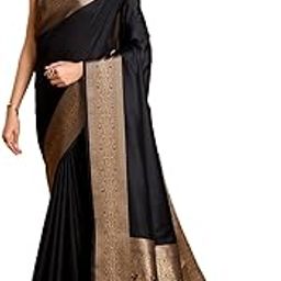 Women's Banarasi silk plain saree With Golden Zari Woven Border With Blouse Piece-picture-0