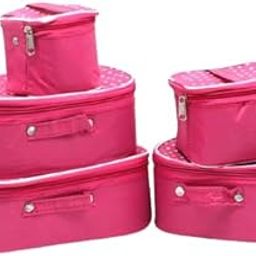 AYUSHMAN Enterprise Women's Set of 5 kit Vanity Box for Makeup, Bindi,Shaving Storage Box | Pink | Cardbord,Raxin-22