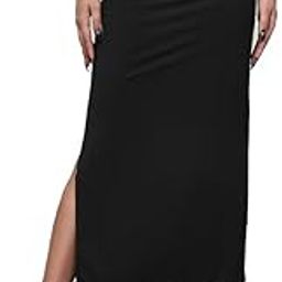 Women's Elastic Waist Ribbed Textured Design Aline Skirt Full Length High Waisted with Side Slit Knee Length-picture-1