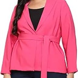 Plus Size Women Solid Blazer | Regular Fit | Lapel Collar | Tie Up Waist Belt | Formal Wear for Women - XL to 9XL-picture-49