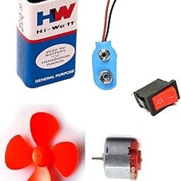 Sp 3-9 Volt Dc Toy Motor With Fan Blade,9V Battery,Snapper And Spdt Switch For Small Application And Diy Kits For Hobby Projects, Metal-22