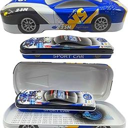 FunBlast Metal Car Pencil Box/Case – Double Layer for Kids Boys Students School Supplies - Stationery Set Organizer Birthday Return Gift for Kids (White)-9
