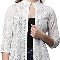 Women Cotton Lace Collar Regular 3/4 Sleeves Open Front Shrug-image-63
