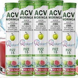 Raskam Apple Cider Vinegar (ACV) Moringa | Master Your Appetite & Boost Immunity | Natural Energy with Antioxidants | No Added Sugar | Guava Flavor | 15 Fizz Tablets (500mg) Pack of 5-87