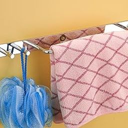 iSTAR Stainless Steel Towel Stand/Towel Rod with Hook for Bathroom Cloth Hooks Hanger Door Wall Bedroom Bathroom Robe Hooks Rail for Hanging Round Shape Hook (Chrome Finish Silver)-image-13