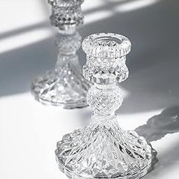 Taper Candle Holders Set of 2, Clear Glass Candlestick Holder Fit 0.8 Inch Candles, 4 Inch Tall Crystal Decorative Candle Stand Centerpiece for Table Wedding Dinning Party-picture-0