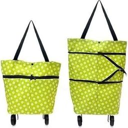 GETZET Foldable Shopping Trolley Bag with Wheels Light Weight Travel Luggage Bag/Vegetable, Reusable Grocery Storage Shopping Waterproof Trolley Carry Bag for Women Men. (Random Color & Design)-0