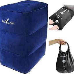 The Autostory Travelsky Inflatable Travel Pillow, Foot Rest Leg Cushion for Kids Adults Sleeping on Car Flight Airplanes, Portable Travel Plane Footrest for Home and Offiice with 2 in1 Bag (Blue)-2